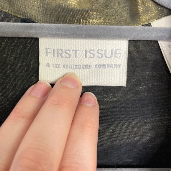 VINTAGE Liz Claiborne metallic sheen green bronze buttons down blouse - Picture 5 of 7